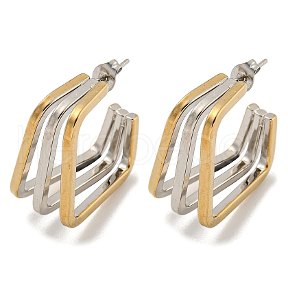 Square 202 Stainless Steel Multi Layered Stud Earrings EJEW-H003-13GP-01-1