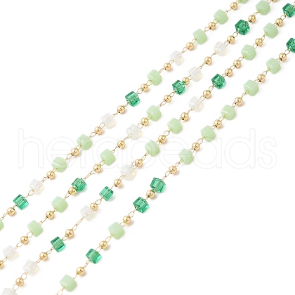 Faceted Cube Glass & Round Beaded Chains CHC-G018-03KCG-01-1