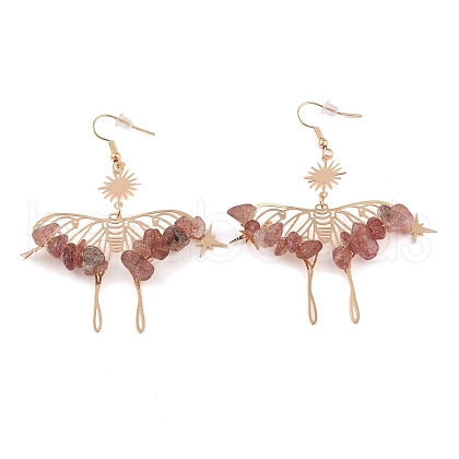 Natural Strawberry Quartz Chips Dangle Earrings EJEW-S214-01G-1