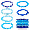 6Pcs 6 Styles 8mm Glass Round Beaded Stretch Bracelet Sets BJEW-TAC0021-1