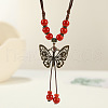 Ethnic Style Butterfly Alloy & Porcelain Beads Pendant Long Necklaces for Women FS-WG12891-03-1