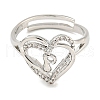 Heart with Letter Rack Plating Brass Micro Pave Clear Cubic Zirconia Adjustable Rings for Women RJEW-I105-01P-P-2