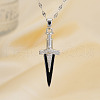 Brass Clear Cubic Zirconia Sword Pendant Necklaces VF7385-1-2