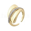 Brass Micro Pave Clear Cubic Zirconia Cuff Rings for Women RJEW-G347-04G-4