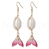 Natural Cowrie Shell Glass Dangle Earrings EJEW-JE06385-07-2