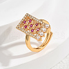 Brass Micro Pave Cubic Zirconia Pearl Adjustable Finger Rings for Women PQ9360-1-1