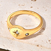 Flat Round with Star Pattern 304 Stainless Steel Micro Pave Clear Cubic Zirconia Finger Rings FS-WG7CEF6-03-1