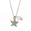 Summer Beach Starfish Alloy Enamel & ABS Plastic Imitation Pearl Pendant Necklaces NJEW-JN05268-4