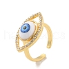 Cubic Zirconia Horse Eye Open Cuff Ring with Acrylic RJEW-B042-02G-02-1