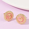 304 Stainless Steel Enamel Flat Round with Moon Stud Earrings STAS-D368-03G-5