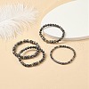 4Pcs 4 Style Natural Larvikite & Synthetic Hematite Stretch Bracelets Set with Cubic Zirconia Column Beaded BJEW-JB08830-2