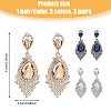 FIBLOOM 3 Pairs 3 Colors Glass Teardrop Dangle Stud Earrings EJEW-FI0001-88-2