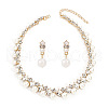 Rhombus Alloy & Plastic Pearl & Crystal Rhinestone Pendant Necklace & Stud Dangle Earring FS-WGAC24E-01-1