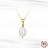 Natural Pearl Pendant Necklace with 925 Sterling Paperclip Chains NJEW-I124-148-1