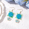 304 Stainless Steel Flower with Butterfly Dangle Earrings EJEW-MZ00455-03-1