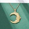 Moon with Flower 304 Stainless Steel Pendant Necklaces NJEW-H059-11G-3
