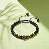 Natural Obsidian & Synthetic Hematite Braided Bead Bracelet with Cubic Zirconia BJEW-JB08117-02-2