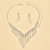 Rectangle & Rhombus Tassel Alloy Rhinestone Pendant Necklaces & Stud Earrings Sets FS-WG10B2D-01-1