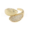 Rack Plating Teardrop Brass Micro Pave Cubic Zirconia Open Cuff Rings for Women RJEW-B064-10G-2