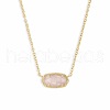 Brass Pave Natural Rose Quartz Faceted Oval Pendant Necklaces for Women WG283E9-01-2