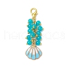Shell Shape Alloy Enamel & Round Glass Bead Pendant Decorations HJEW-JM03248-4