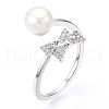 Natural Pearl Finger Open Cuff  Ring Micro Pave Clear Cubic Zirconia PEAR-N022-C03-1