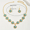 Middle Eastern Synthetic Turquoise & Iron Flower Pendant Necklace & Earrings Sets for Wedding PJ7760-2