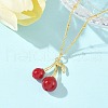 Brass Resin Fruit Cherry Pendant Satellite Chain Necklaces for Women NJEW-D306-02G-B-4