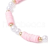 Handmade Polymer Clay Beads with ABS Plastic Imitation Pearl Beads and Brass Spacer Beads and Korean Elastic Crystal Thread Bracelets BJEW-JB11780-01-3