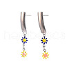 Rectangle with Flower Enamel Long Dangle Stud Earrings EJEW-N049-06A-2