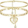 2Pcs Heart 201 Stainless Steel with Rhinestone Anklets FS-WG32213-18-1