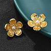 Brass ABS Plastic Imitation Pearl Flower Stud Earrings EJEW-S258-05G-5