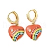 Heart with Rainbow Real 18K Gold Plated Brass Dangle Hoop Earrings EJEW-L268-042G-06-1