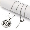 304 Stainless Steel Flat Round with Tree of Life Pendant Necklaces NJEW-S007-16P-3