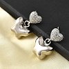 Heart with Butterfly Brass Micro Pave Clear Cubic Zirconia Dangle Stud Earrings EJEW-Z099-01P-2