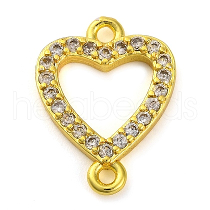 Brass Micro Pave Clear Cubic Zirconia Heart Links Connector Charms KK-A230-03A-G-1