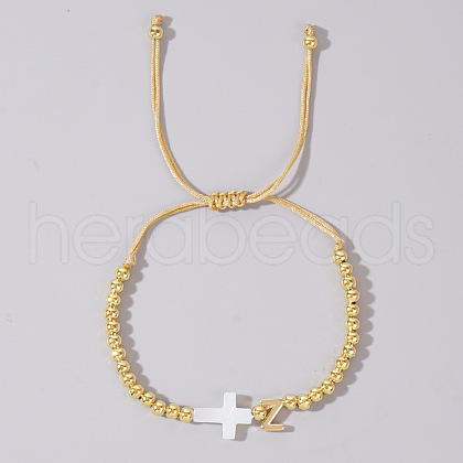 Brass Round Bead Braided Bead Bracelets VB3830-26-1