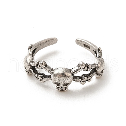Thailand Sterling Silver Skull Spider Open Cuff Finger Ring RJEW-XCP0001-04-1