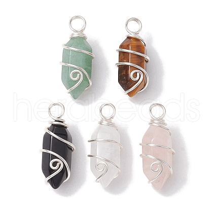 Natural Mixed Stone Copper Wire Wrapped Pointed Pendants PALLOY-JF02677-02-1