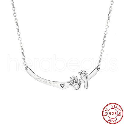 1st Mother's Day Jewelry 925 Sterling Silver Baby Feet Hand Pendant Necklaces NJEW-K272-01P-1