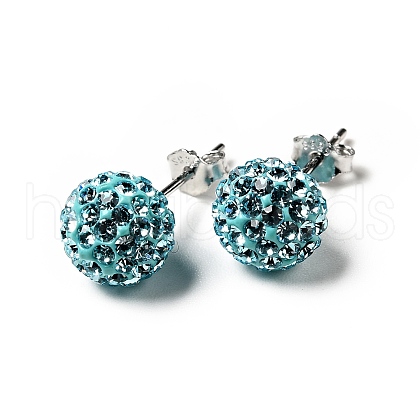Gifts for Her Valentines Day 925 Sterling Silver Austrian Crystal Rhinestone Ball Stud Earrings for Girl Q286H031-1