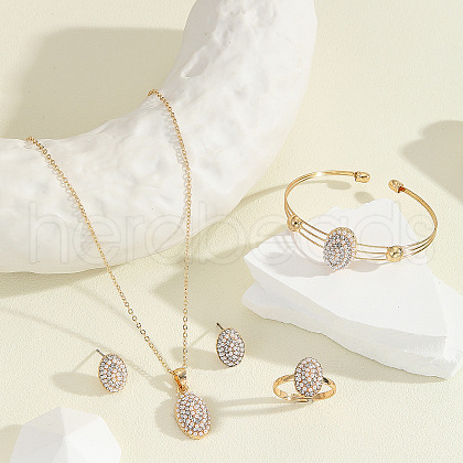 Bohemian Style Alloy & Crystal Rhinestone & Plastic Pearl Pendant Necklace & Stud Earring & Cuff Bangle & Ring Sets FS-WG7DE97-01-1