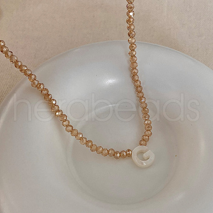 Natural Shell Initial Pendant Glass Beaded Pendant Necklaces FS-WG76541-07-1