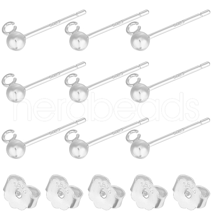Beebeecraft 5 Pairs 925 Sterling Silver Ball Stud Post STER-BBC0005-58-1