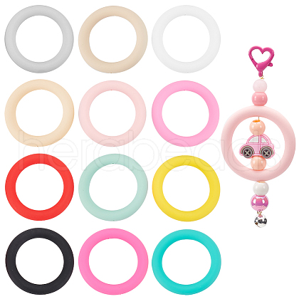   12Pcs 12 Colors Ring Silicone Beads SIL-PH0001-21-1