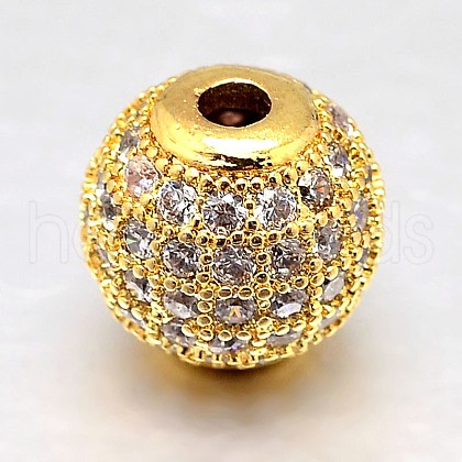 Round Brass Micro Pave Cubic Zirconia Beads ZIRC-N016-01G-12mm-1