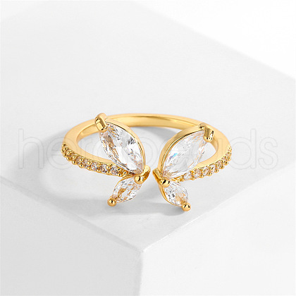 Butterfly Brass Micro Pave Cubic Zirconia Cuff Rings WG9662B-02-1
