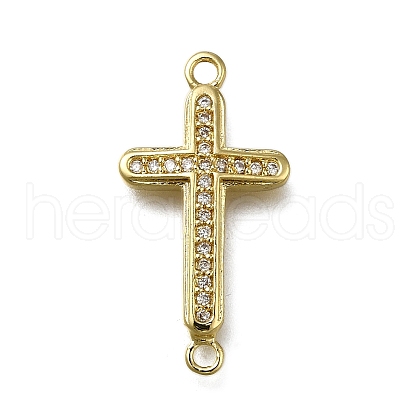 Brass Clear Cubic Zirconia Cross Connector Charms ZIRC-I070-003G-1