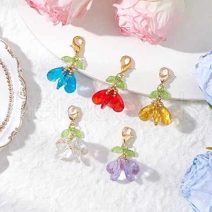 Flower Glass Pendant Decorations HJEW-MZ00262-1