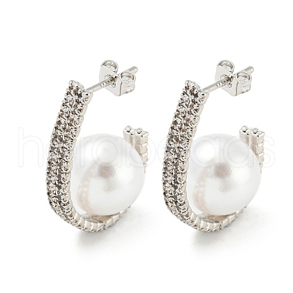 Brass Stud Earrings with ABS Imitation Pearl Beaded EJEW-I300-02P-1